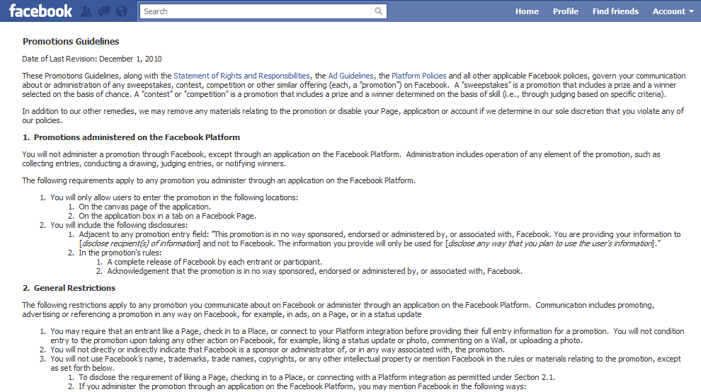 Facebook Guidelines