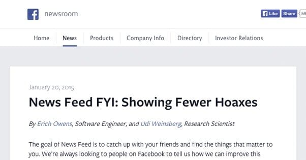Demoting Hoaxes Facebook Update