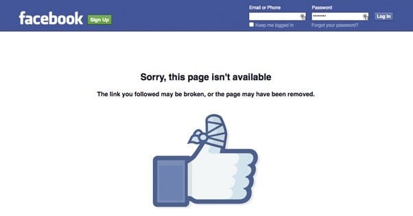 Facebook Page Removed