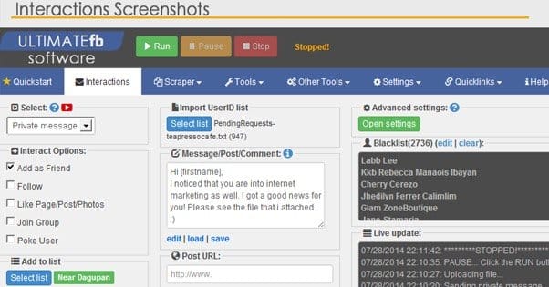 Facebook Interactions Screenshot