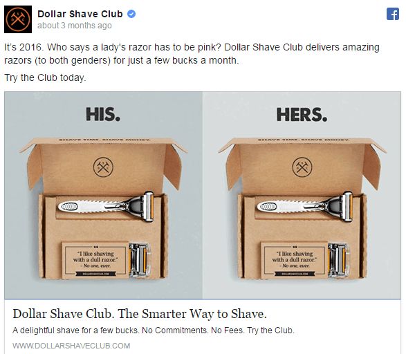 Dollar Shave Club Facebook Example