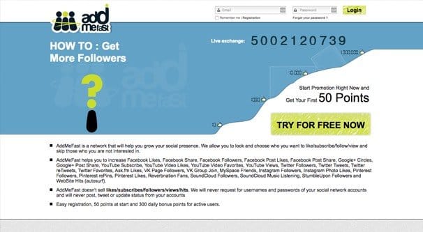 AddMeFast Homepage