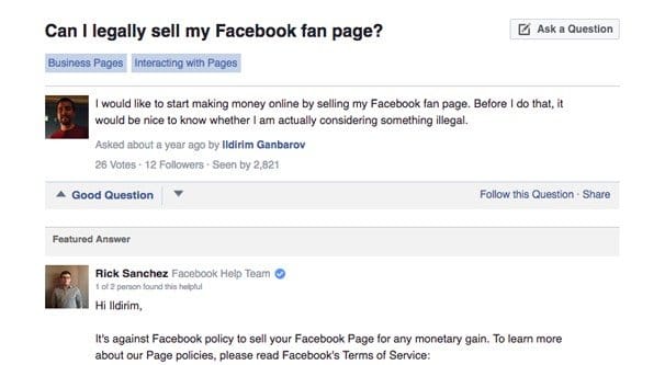 Facebooks Stance on Selling Pages