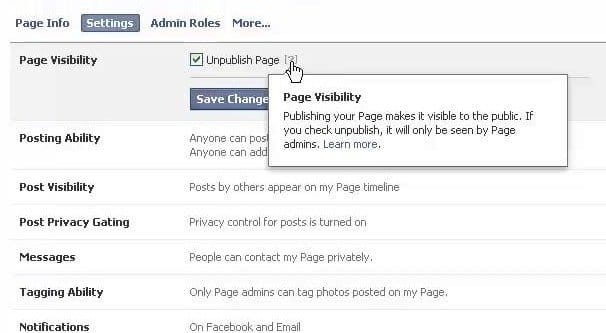 Facebook Page Unpublished