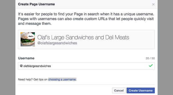 Create Username Page