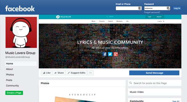 Facebook Music Group Example