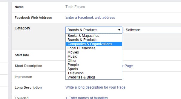 Page Category Dropdown