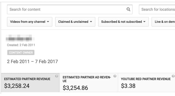 Example Ad Revenue Screen