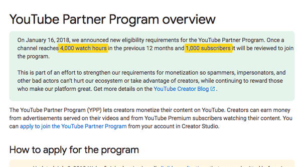 Watch Hours and Subscriber Minimums