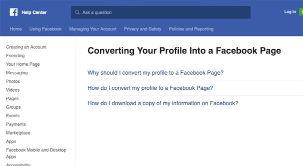 Convert Profile to Page