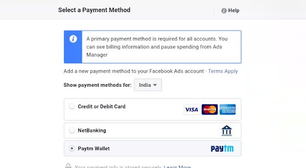 Primary Payment Source on Facebook