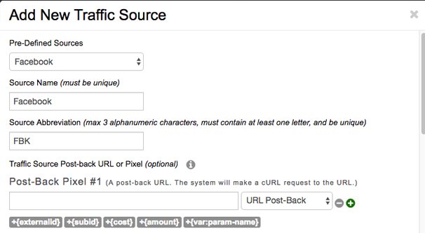Adding a Facebook Traffic Source