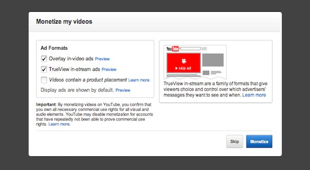 Monetize Videos Section
