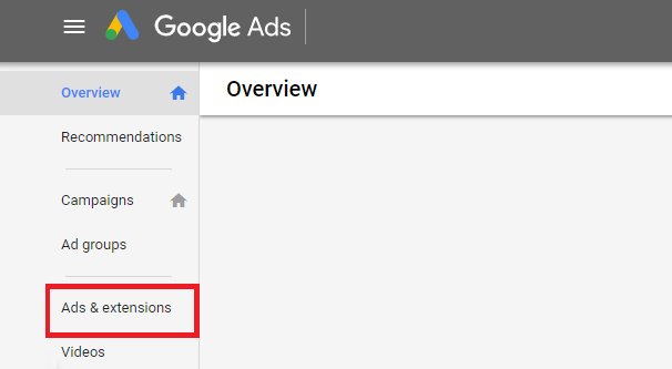 Ads and Extensions Tab