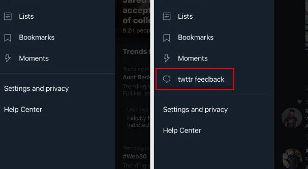 Twttr Feedback Menu