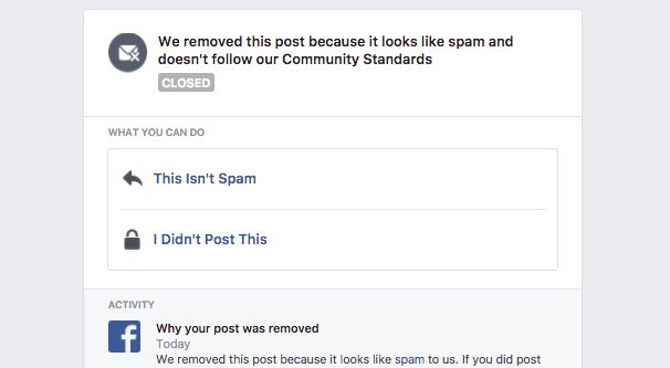 Facebook Spam Removed