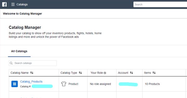 Facebook Catalog Manager Screen
